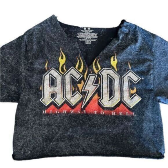 AC/DC Crop Top Tee with Short Sleeve Black Stonewash - Medium - Picture 1 of 4